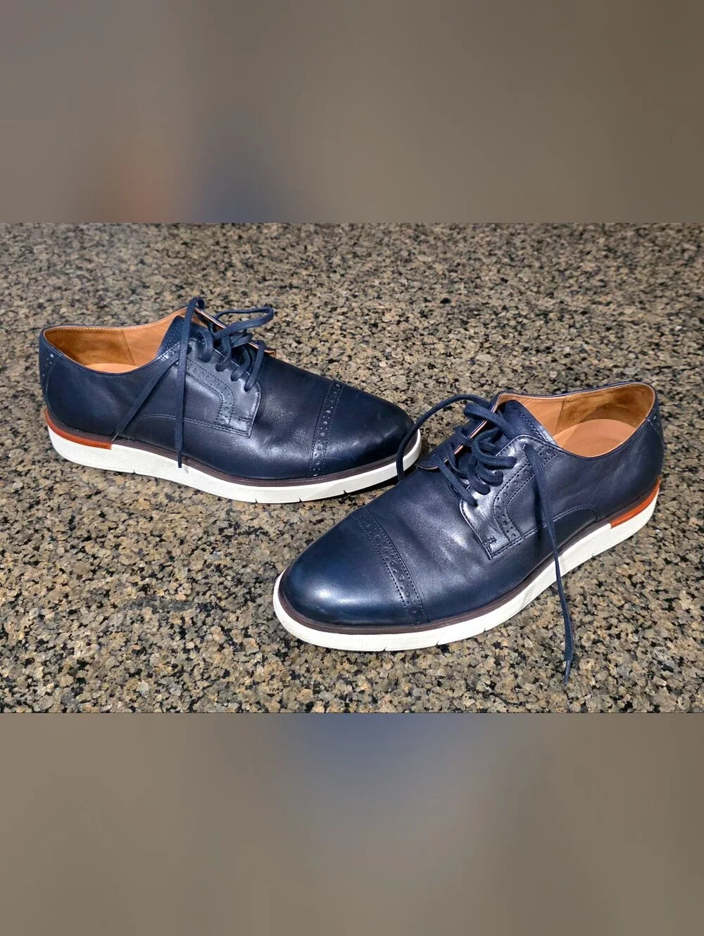 Allen Edmonds Caleb Hybrid Navy Blue Cap Toe Derby Oxford Dress Shoes Mens 10  D